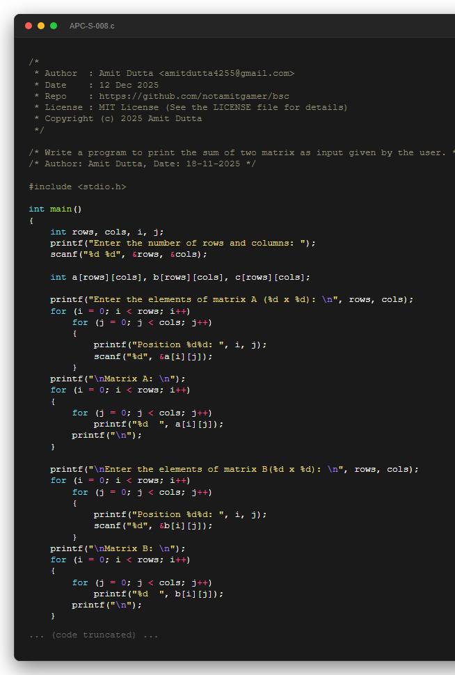 Write a program to print the sum of two matrix as input given by the user.